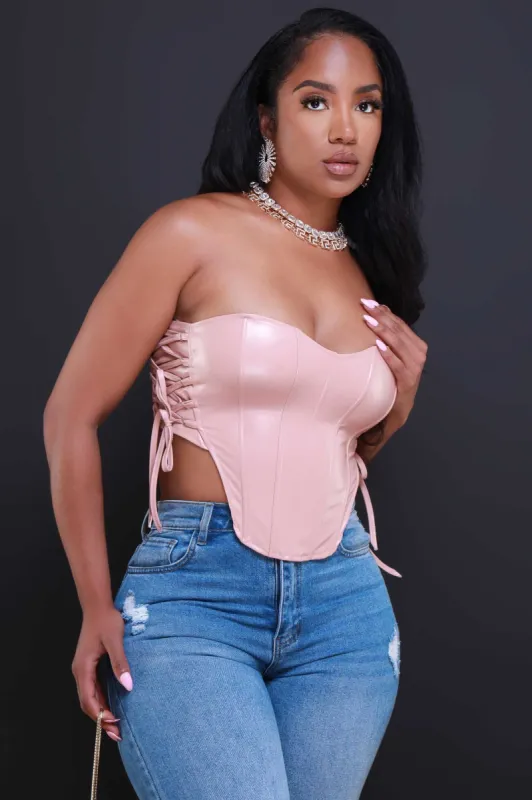 Ride Or Die Faux Leather Corset Crop Top - Mauve sold by Swankaposh