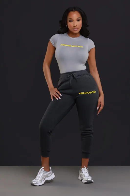 Swankaposh Logo Joggers - Charcoal Grey/Yellow sold by Swankaposh
