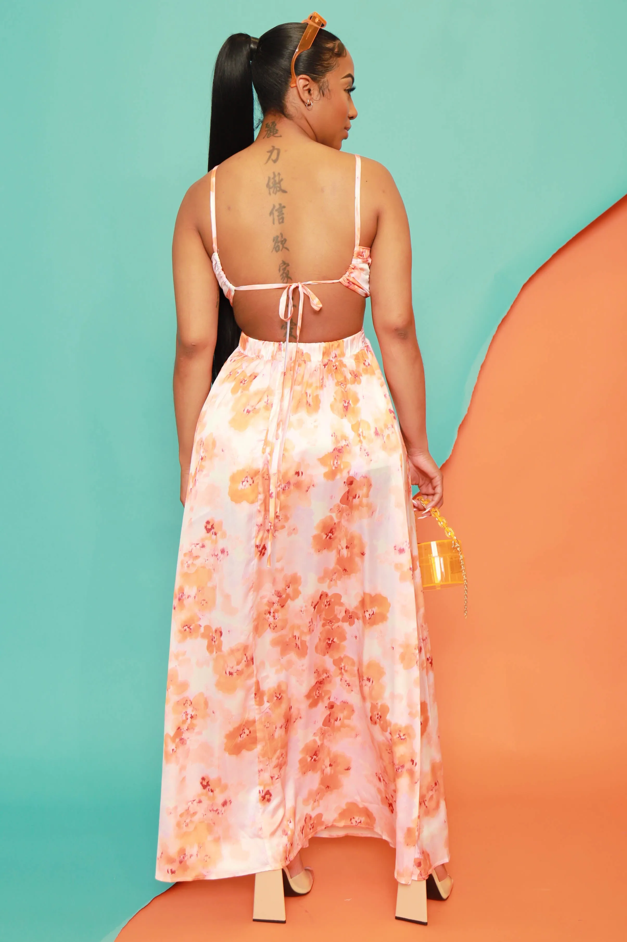 You Want It Floral Cut Out Maxi Dress - Orange sold by Swankaposh product image thumbnail 2