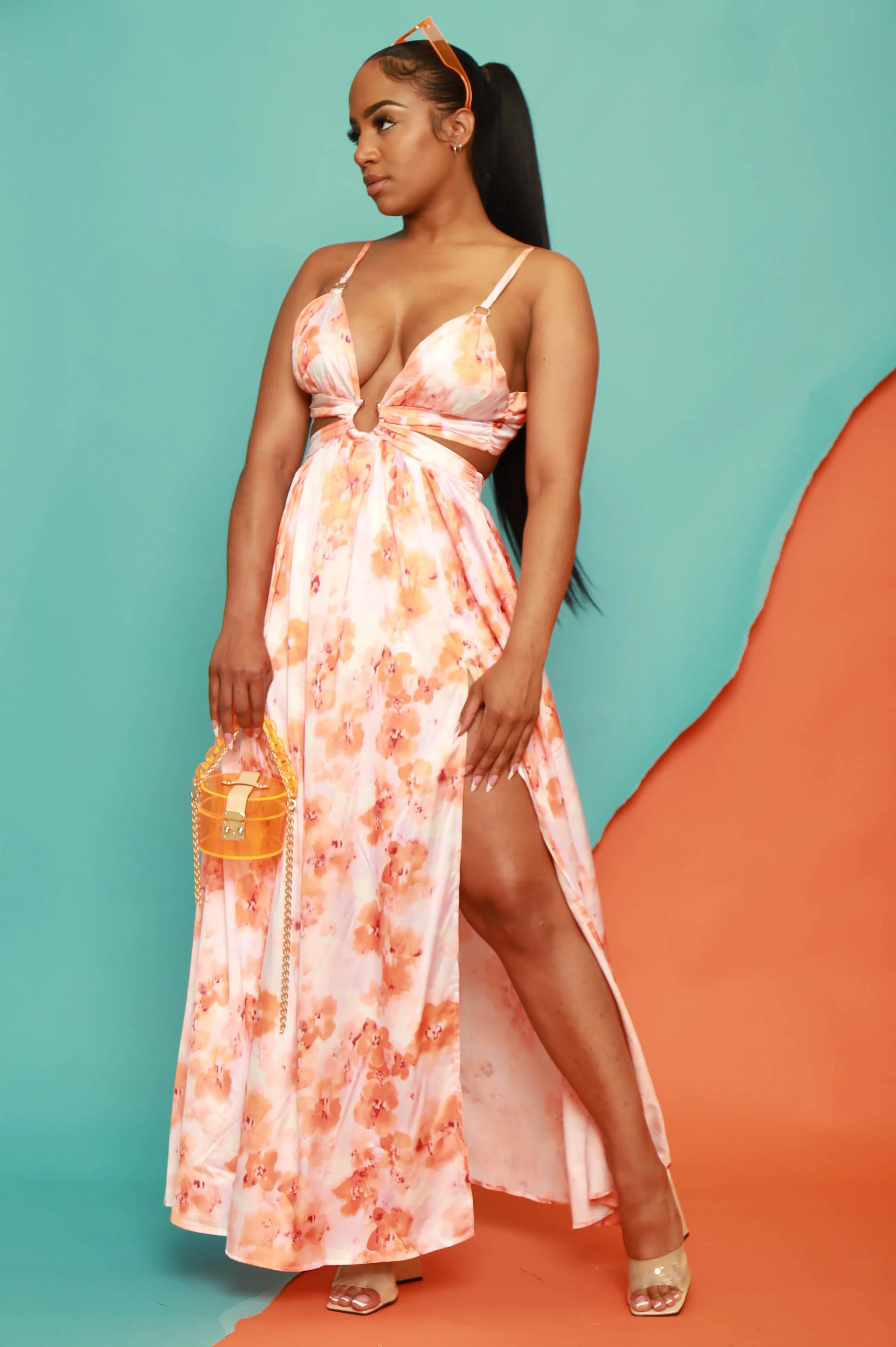 You Want It Floral Cut Out Maxi Dress - Orange sold by Swankaposh product image thumbnail 4