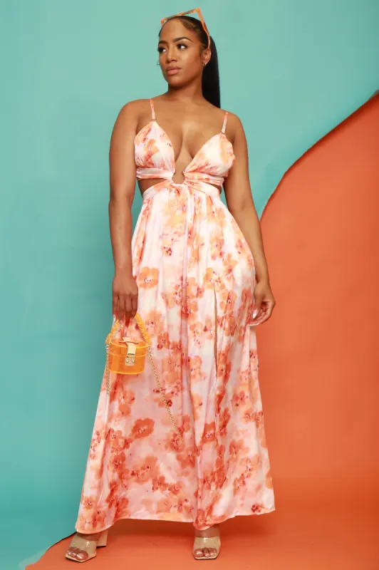 You Want It Floral Cut Out Maxi Dress - Orange sold by Swankaposh