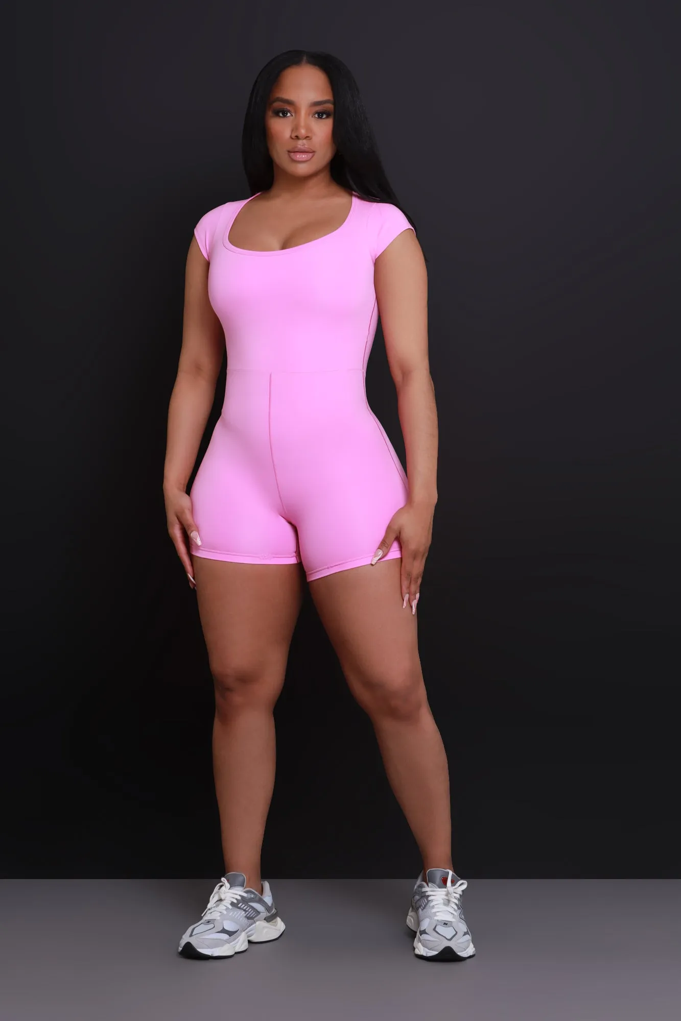 Turn Out NUW Cap Sleeve Romper - Pink sold by Swankaposh