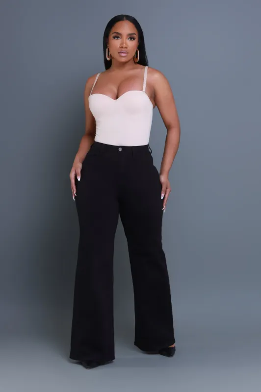 Let's Meet High Rise Wide Flare Jeans - Black sold by Swankaposh