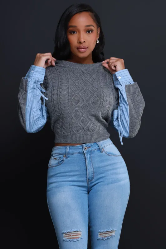 Easy To Do Contrast Knit Sweater - Grey sold by Swankaposh