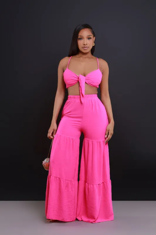 Remix It Cropped Wide Flare Pants Set - Fuchsia sold by Swankaposh