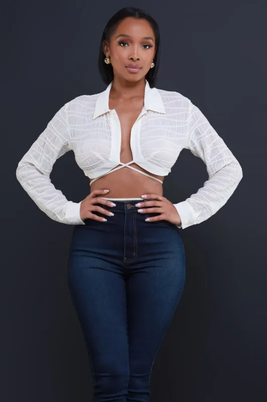 Love You Better Sheer Tie Up Crop Top - Ivory sold by Swankaposh