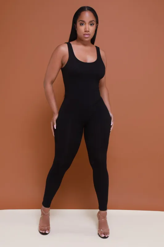 Hit The Spot Sleeveless Jumpsuit - Black sold by Swankaposh
