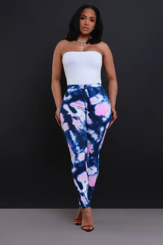 Reaction Tie Dye High Rise Stretchy Skinny Jeans - Navy/Pink sold by Swankaposh