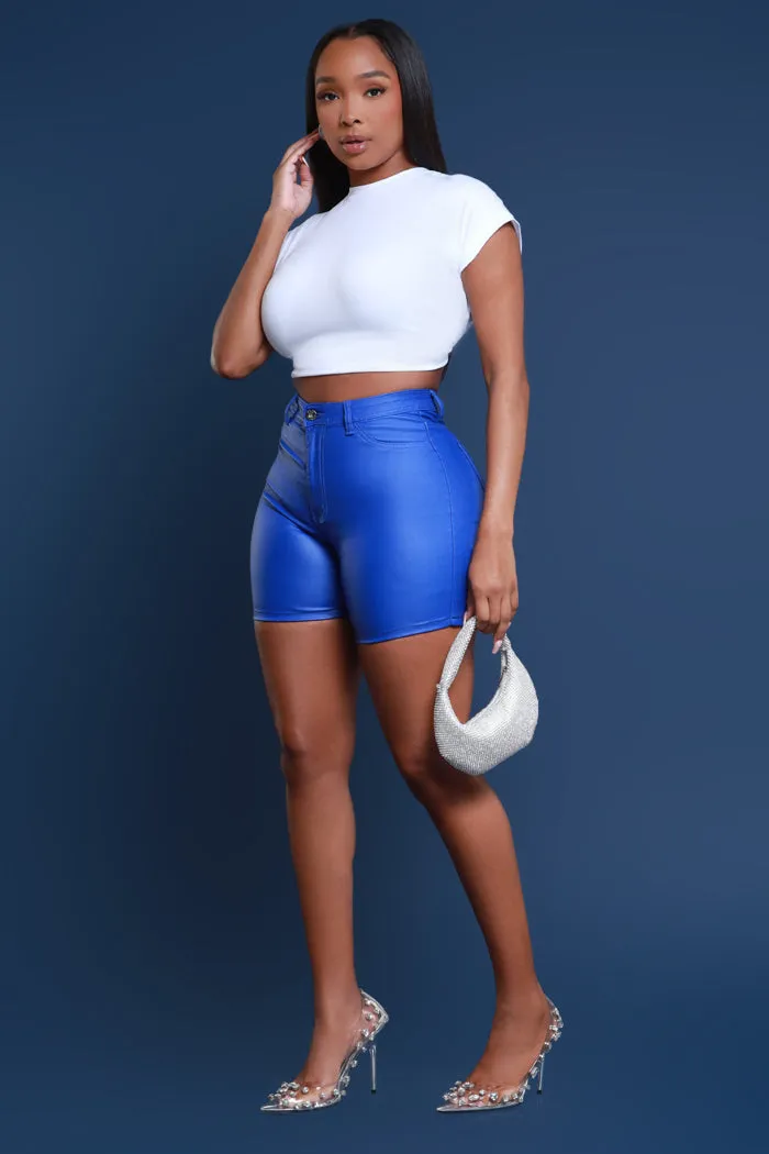 Earn It High Rise Faux Leather Shorts - Royal Blue sold by Swankaposh product image thumbnail 4
