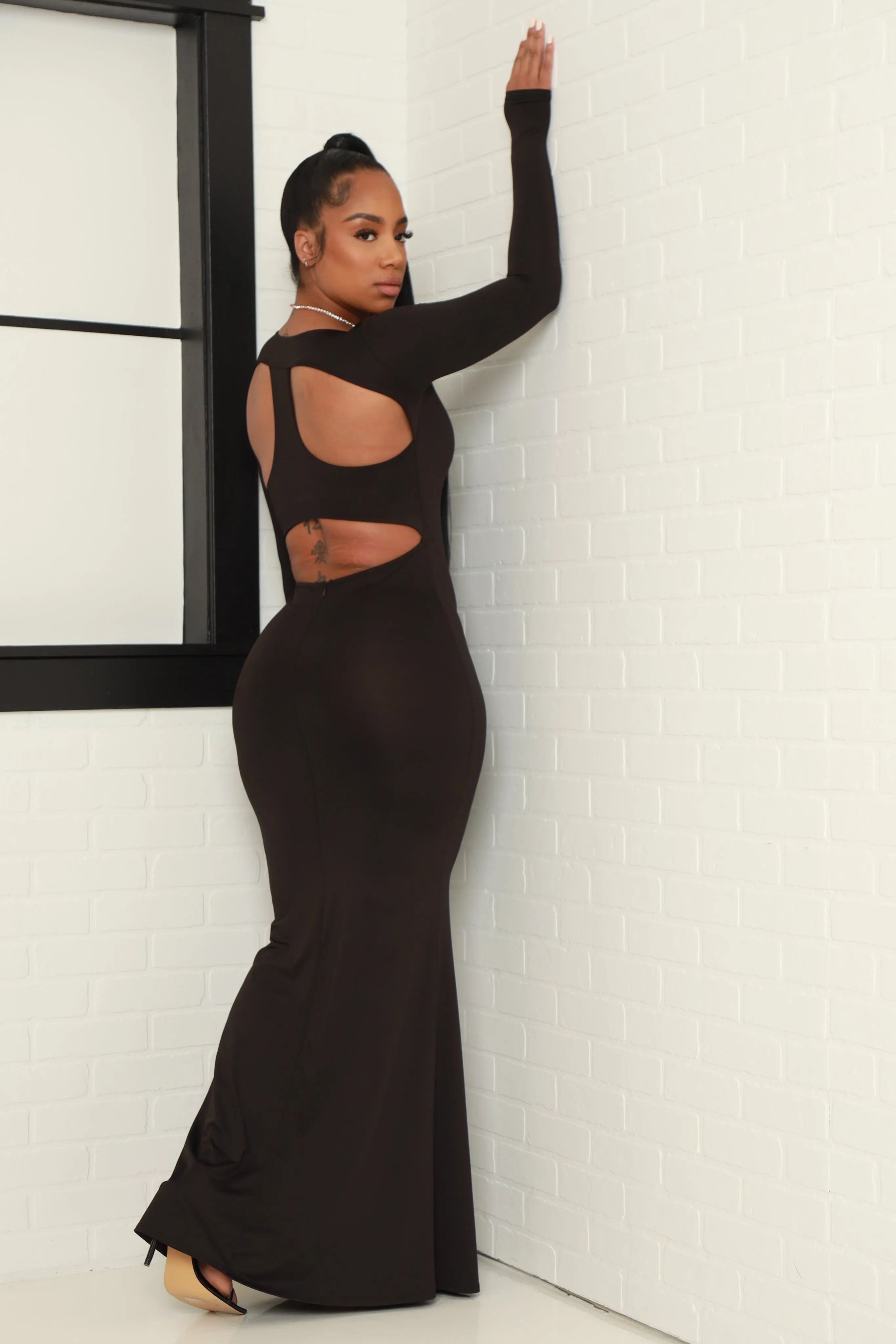 Out My Way Open Back Maxi Dress - Black sold by Swankaposh