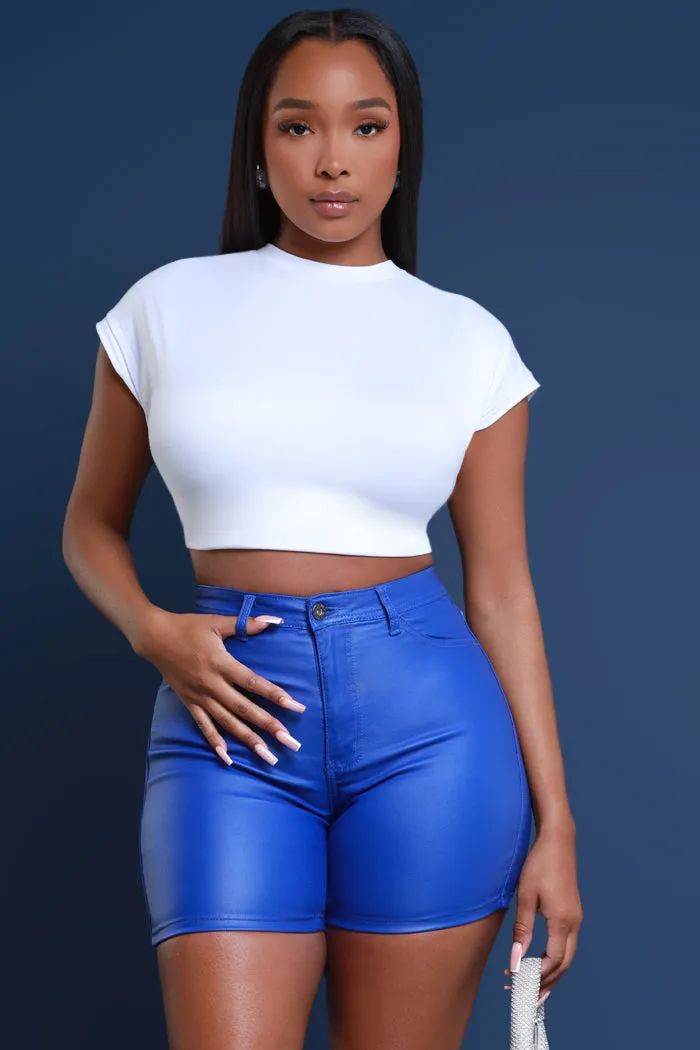 Earn It High Rise Faux Leather Shorts - Royal Blue sold by Swankaposh product image thumbnail 3