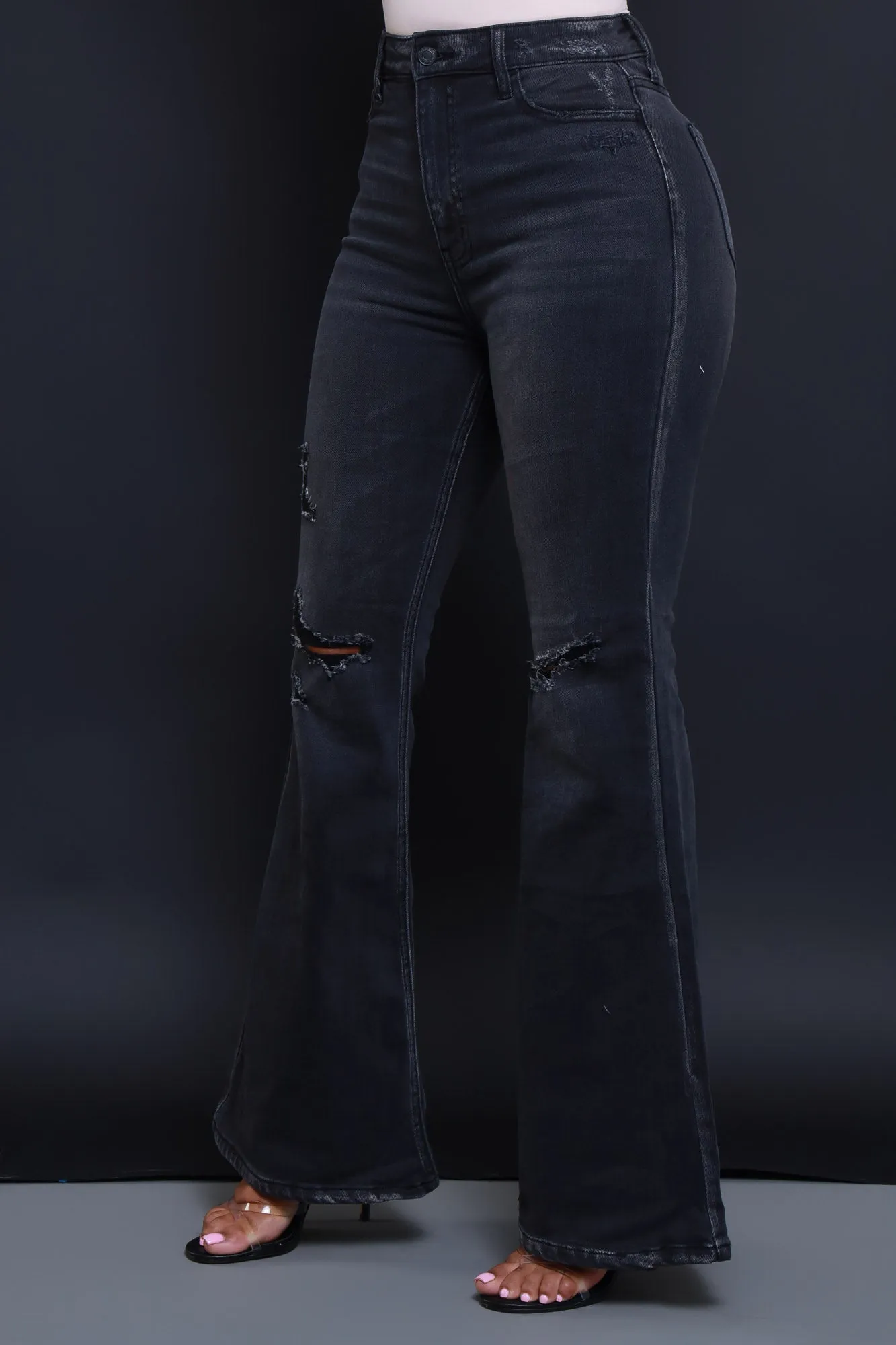 First To Go High Rise Super Flare Jeans - Dark Grey Wash sold by Swankaposh product image thumbnail 4