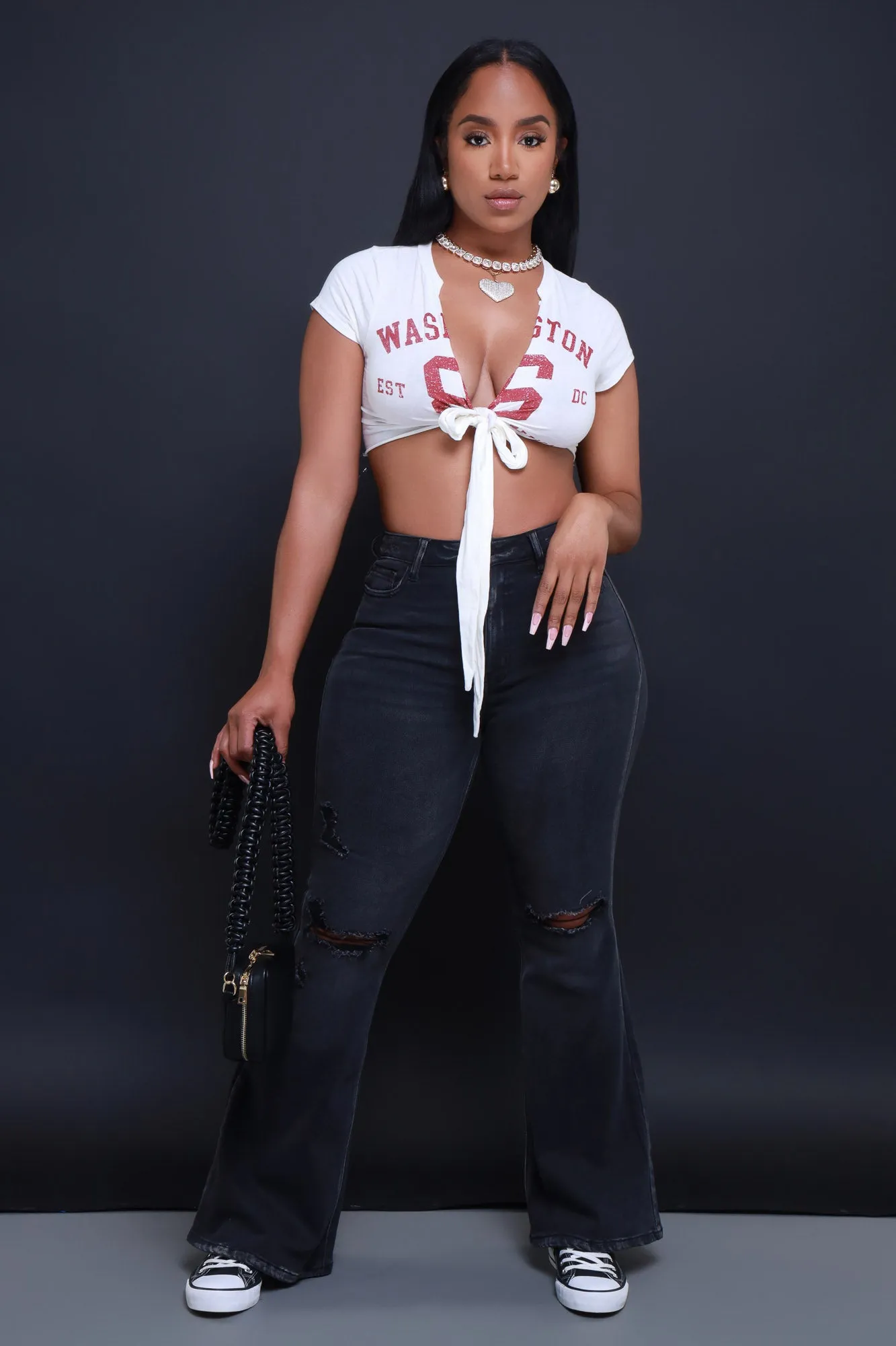 First To Go High Rise Super Flare Jeans - Dark Grey Wash sold by Swankaposh product image thumbnail 3