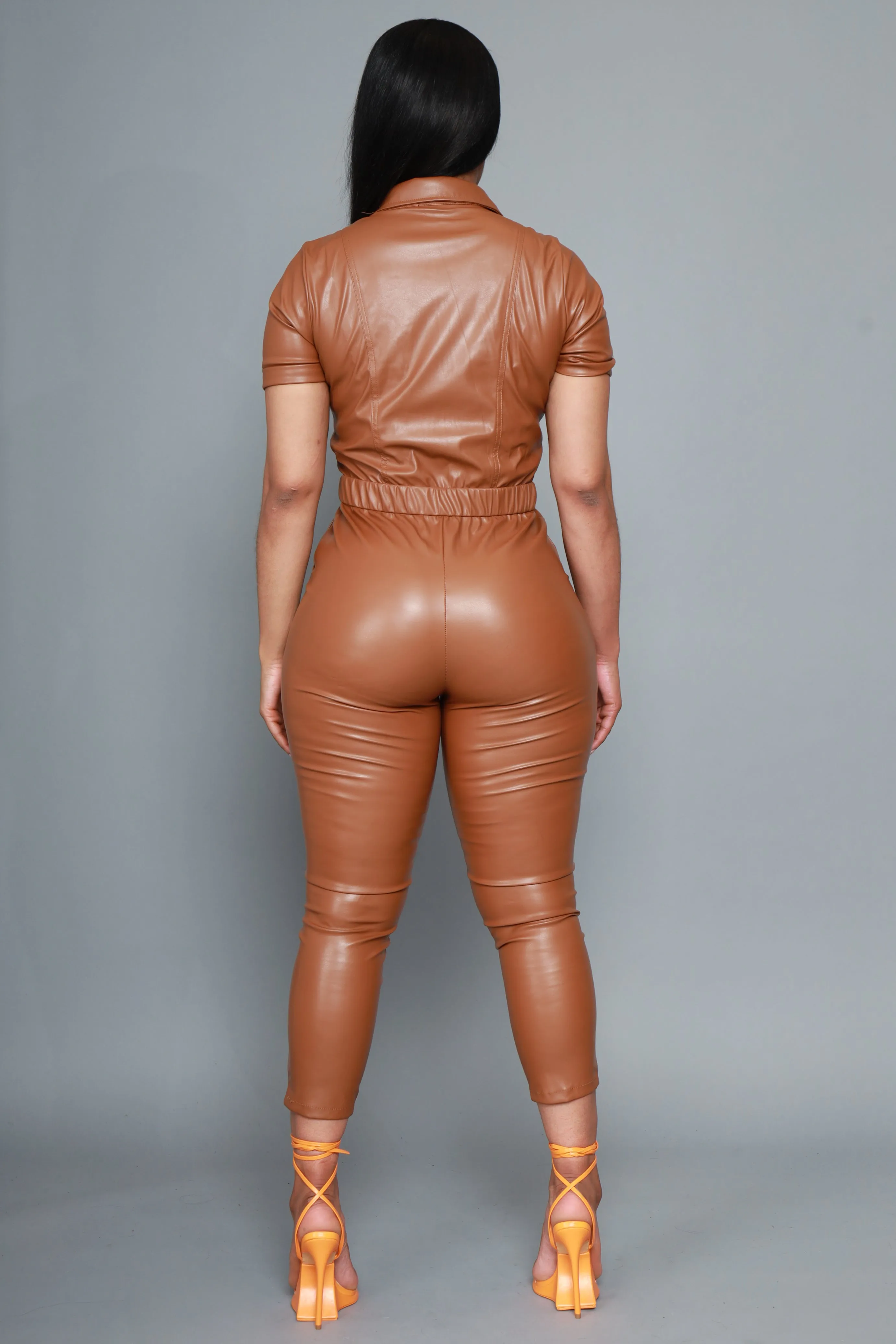 Run The Streets Faux Leather Jumpsuit - Cognac sold by Swankaposh product image thumbnail 2