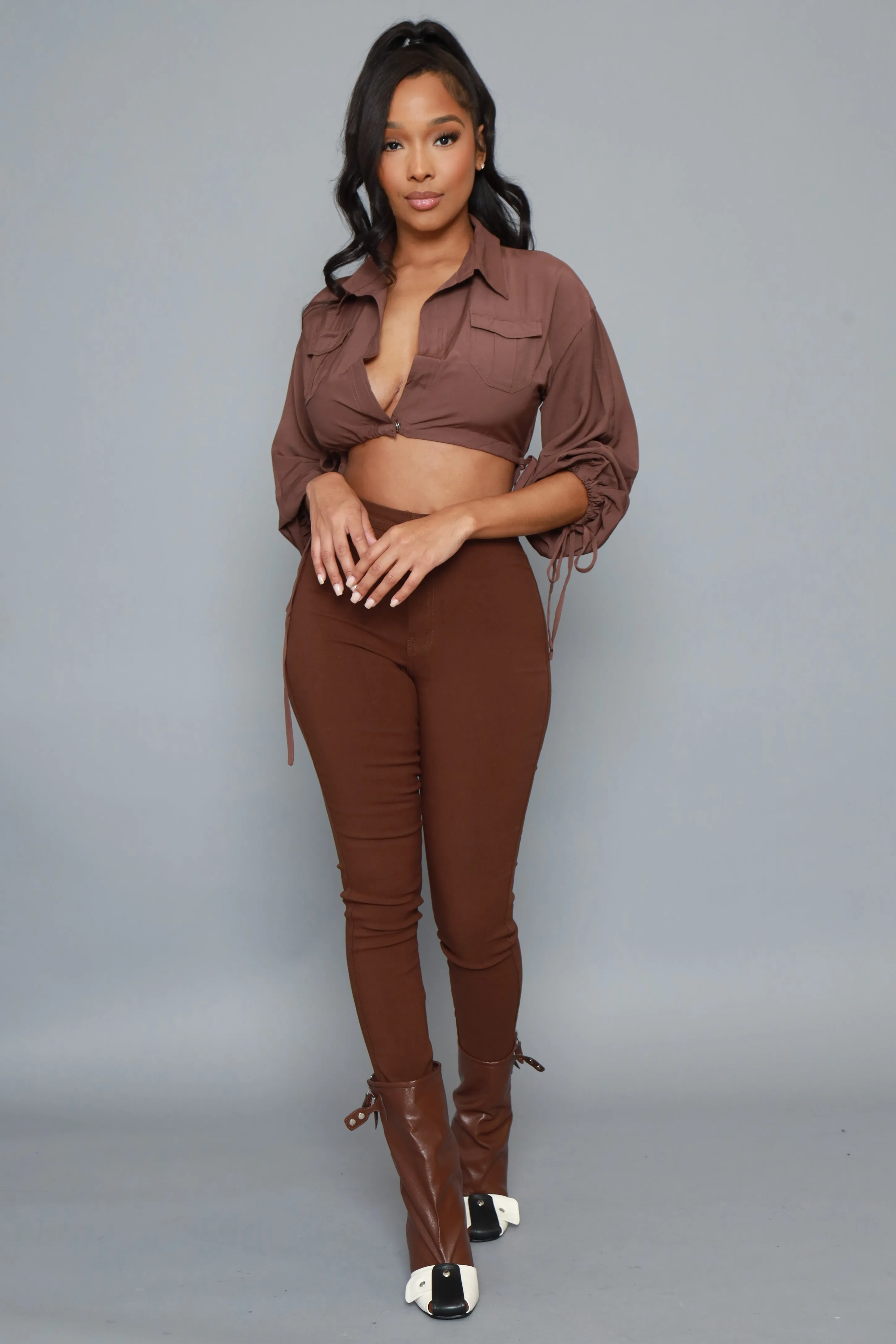 Rise Above Balloon Sleeve Crop Top - Brown sold by Swankaposh product image thumbnail 5