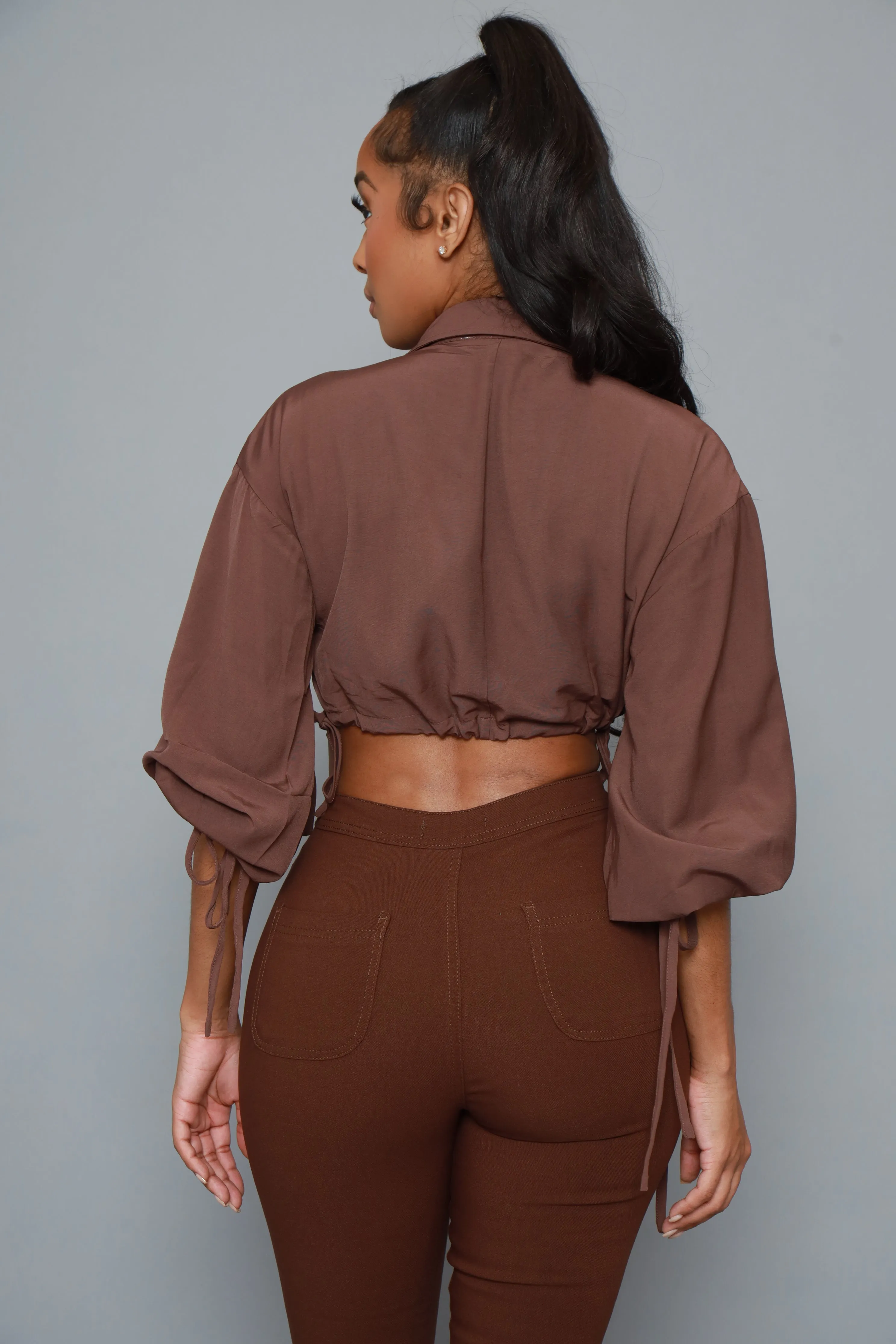 Rise Above Balloon Sleeve Crop Top - Brown sold by Swankaposh product image thumbnail 3