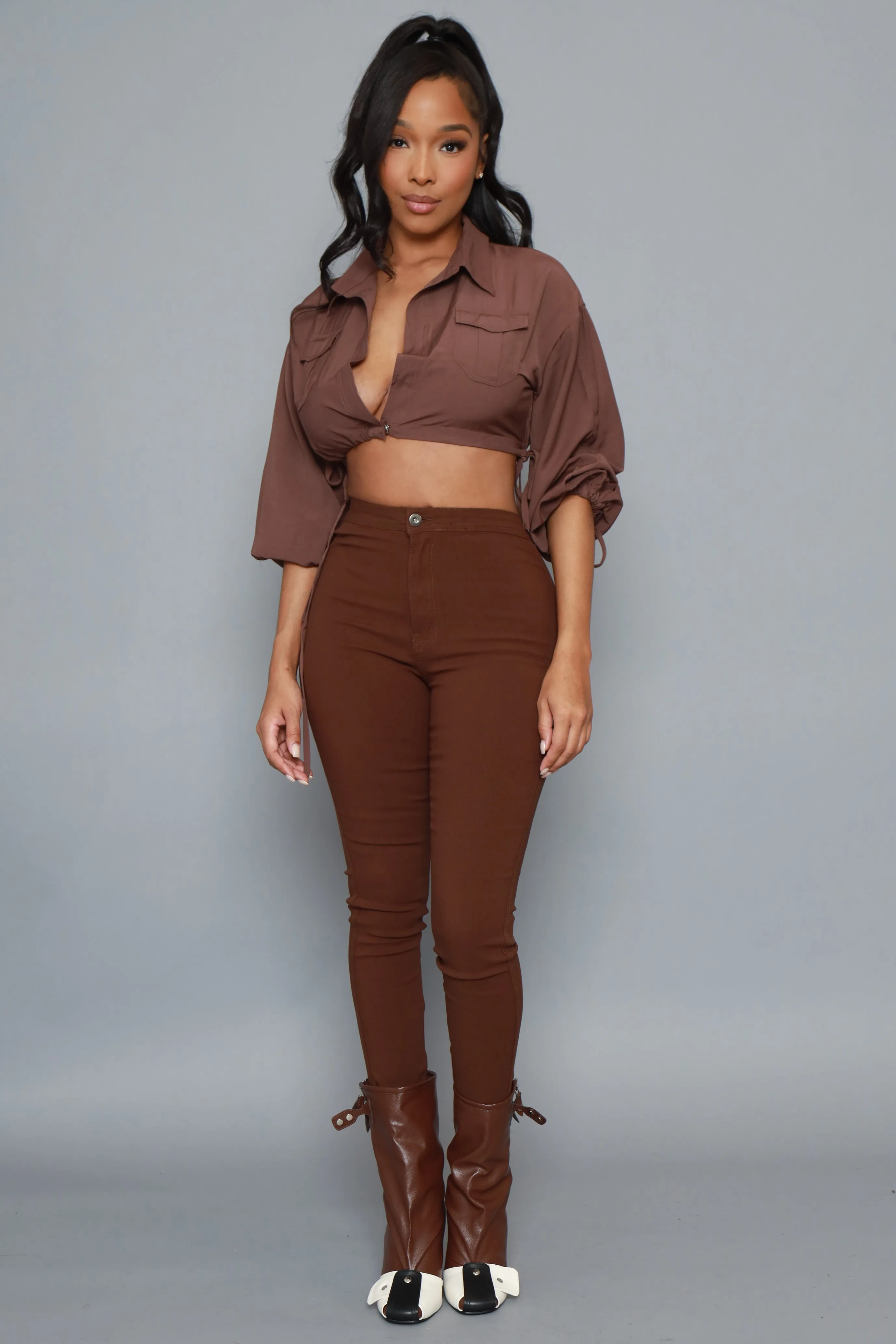 Rise Above Balloon Sleeve Crop Top - Brown sold by Swankaposh product image thumbnail 2