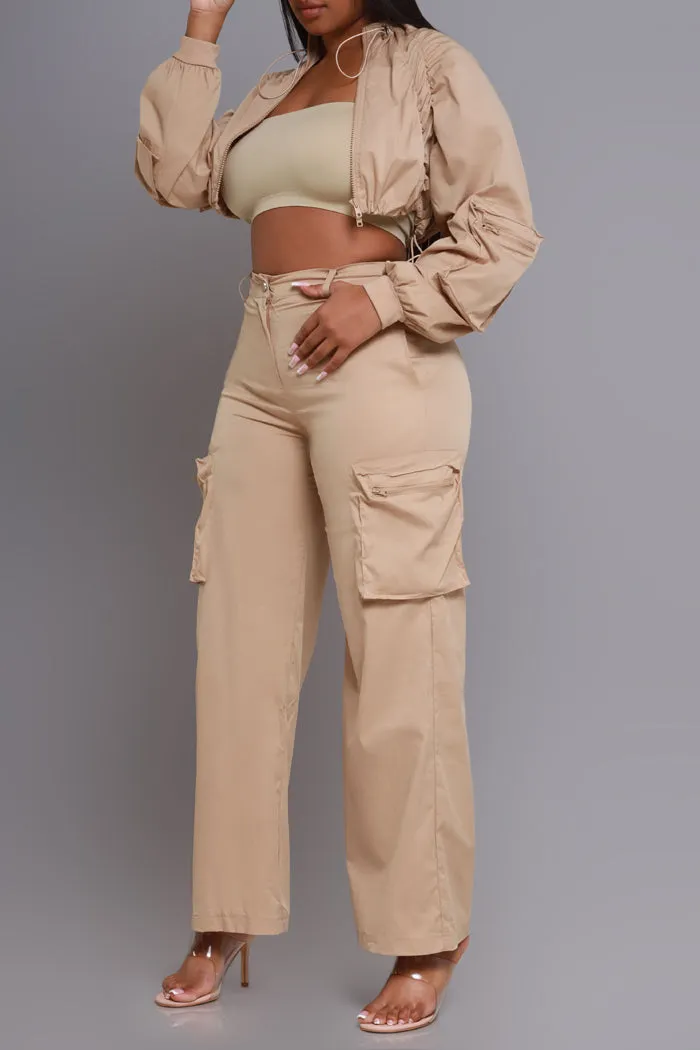 Never Understand Cropped Cargo Pants Set - Taupe sold by Swankaposh product image thumbnail 3