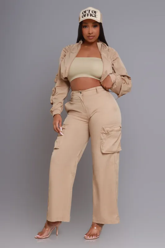 Never Understand Cropped Cargo Pants Set - Taupe sold by Swankaposh
