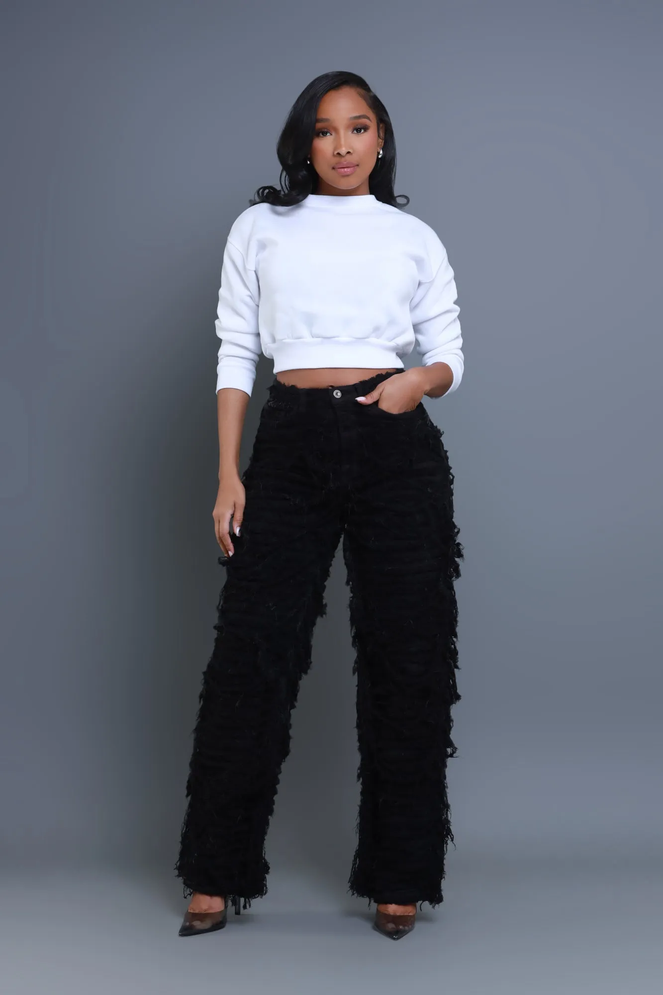 Tear It Up Ultra Distressed Wide Leg Jeans - Black sold by Swankaposh product image thumbnail 4
