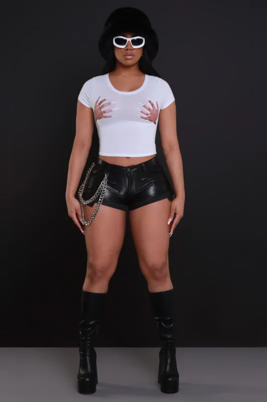 Hands Off Cropped Graphic T-Shirt - White sold by Swankaposh