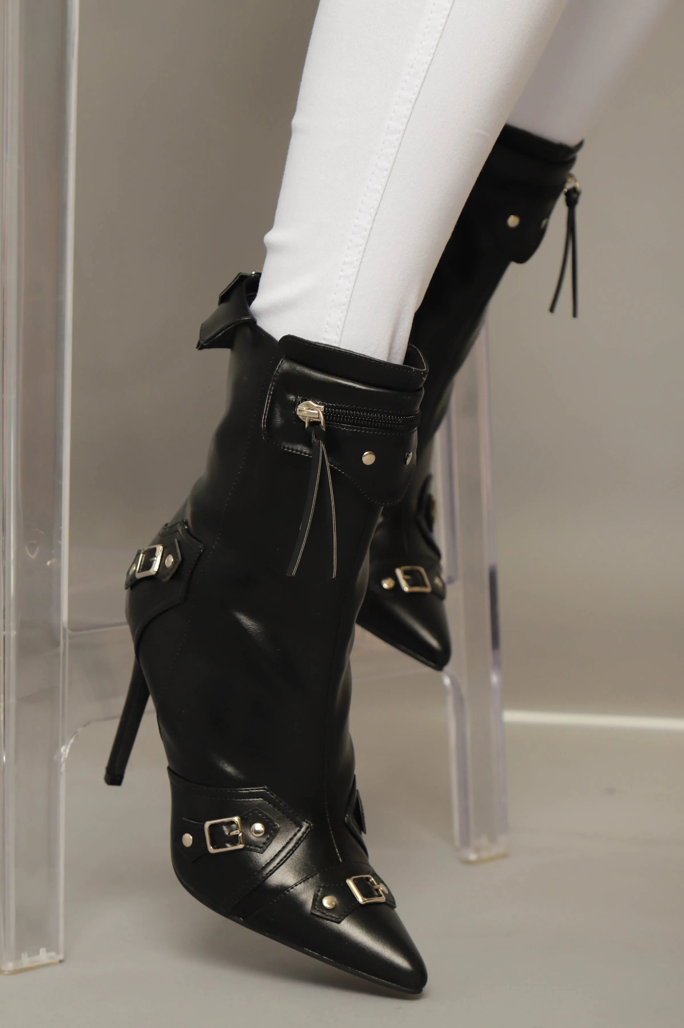 Boss Up Faux Leather Stiletto Boots - Black sold by Swankaposh
