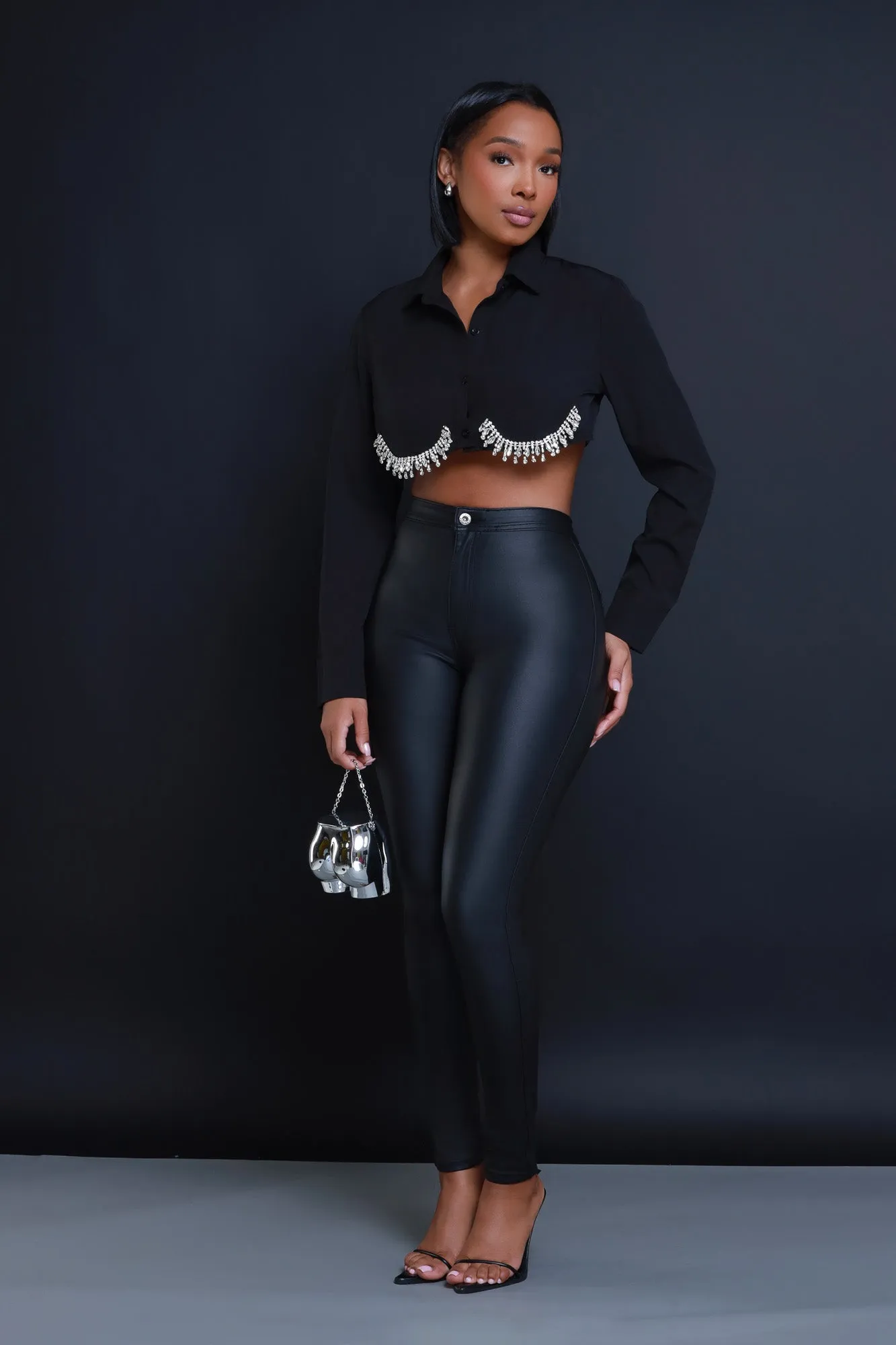 RSVP Rhinestone Embellished Crop Top - Black sold by Swankaposh product image thumbnail 5