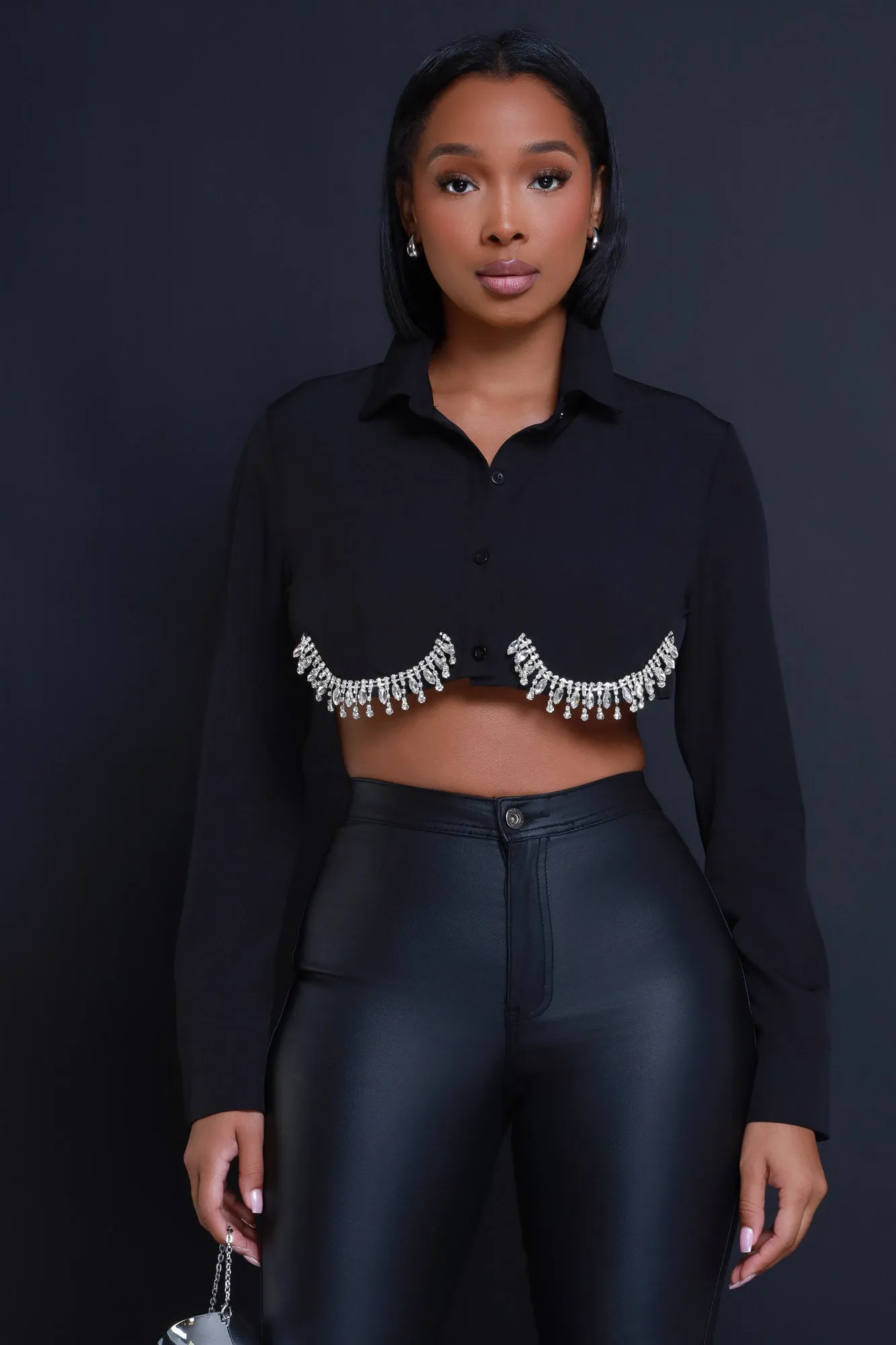 RSVP Rhinestone Embellished Crop Top - Black sold by Swankaposh
