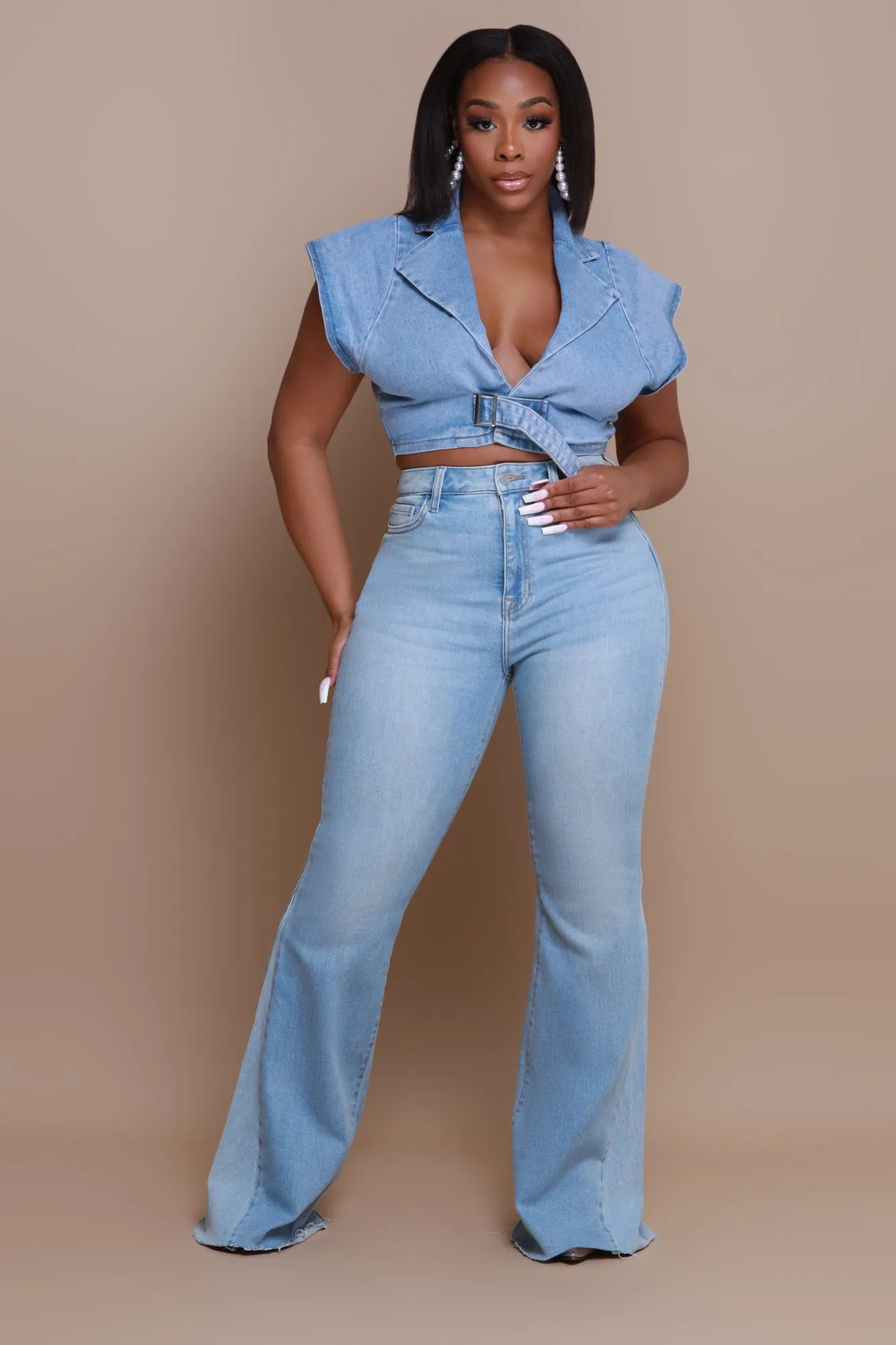 Stand On Business High Rise Flare Jeans - Light Wash sold by Swankaposh