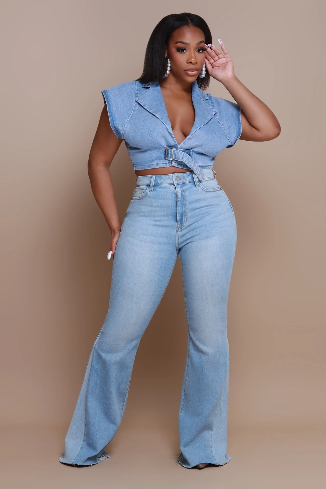 Stand On Business High Rise Flare Jeans - Light Wash sold by Swankaposh product image thumbnail 3