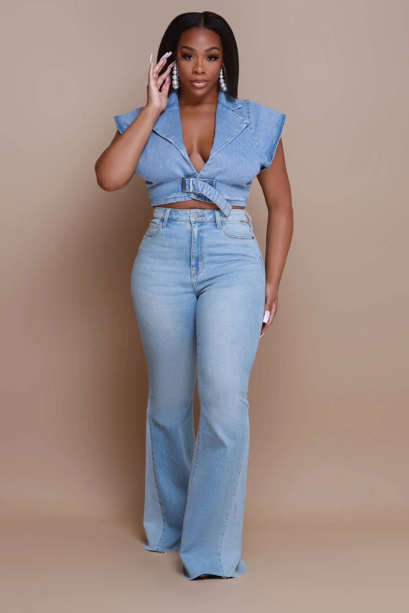 Stand On Business High Rise Flare Jeans - Light Wash sold by Swankaposh product image thumbnail 5