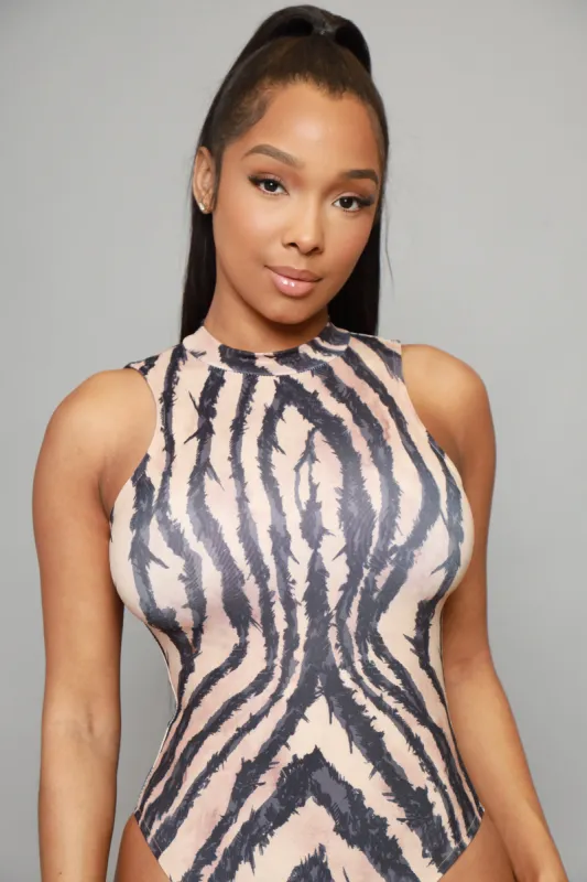 Fighter Mock Neck Tiger Print Bodysuit - Orange/Black sold by Swankaposh