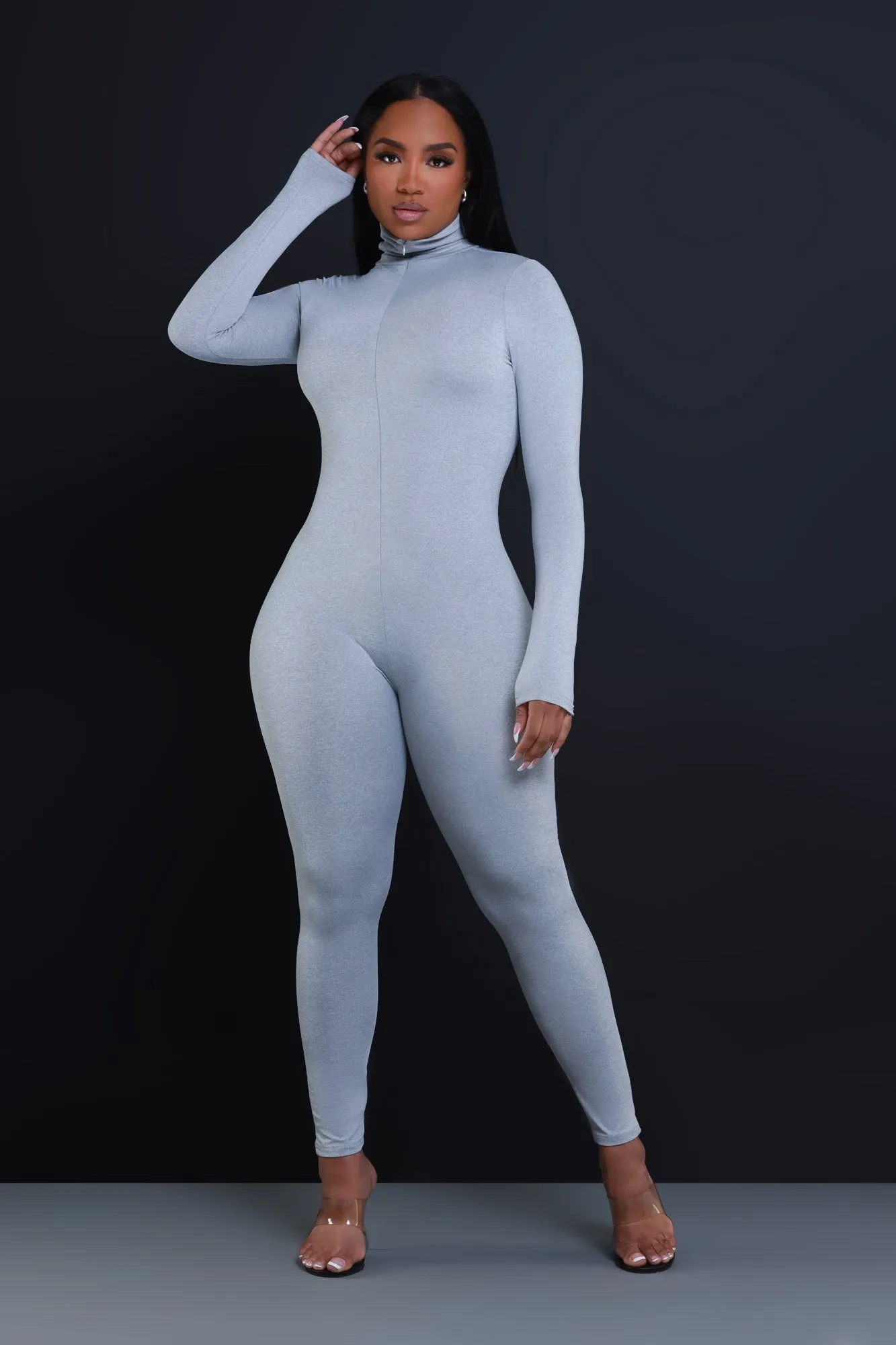 High Class Mock Neck Jumpsuit - Heather Grey sold by Swankaposh