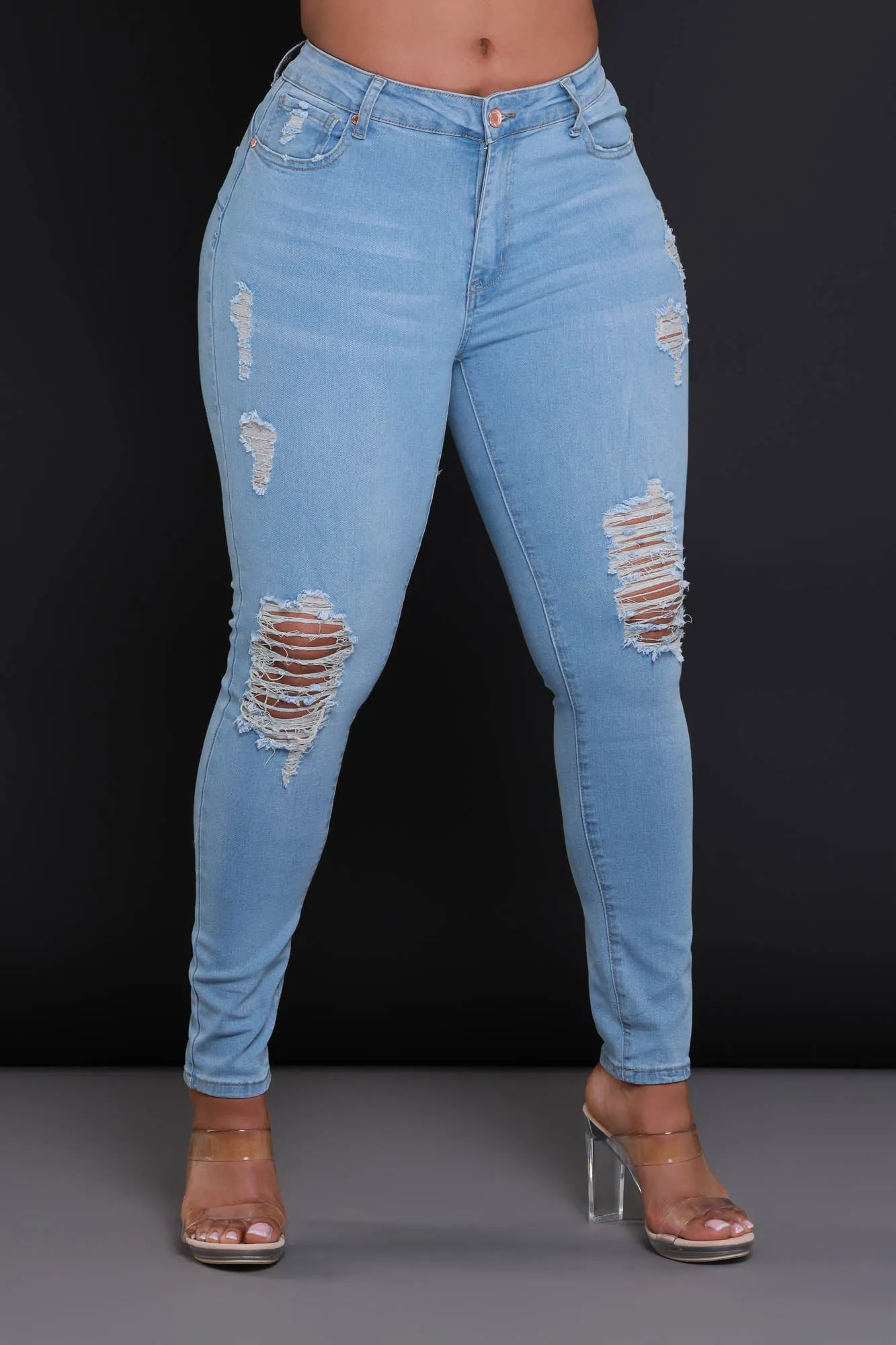 Heads Or Tails Hourglass Distressed Stretchy Jeans - Light Wash sold by Swankaposh product image thumbnail 2
