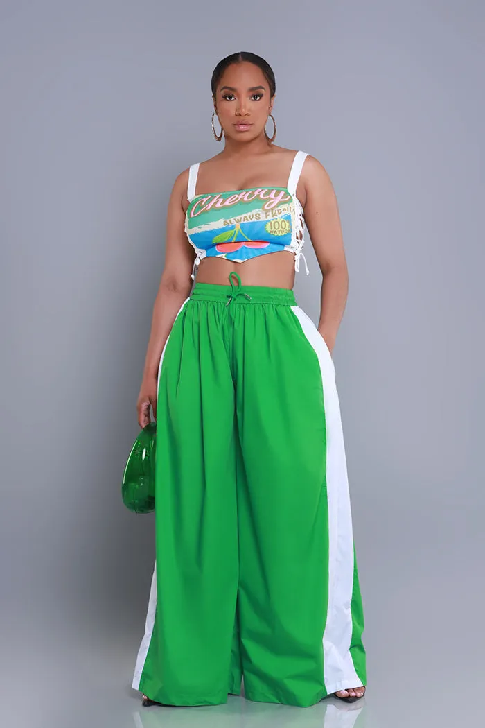 Around The World Wide Leg Pants - Green/White sold by Swankaposh