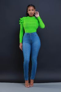 Maybe Not Ruffle Shoulder Turtleneck Sweater - Green sold by Swankaposh