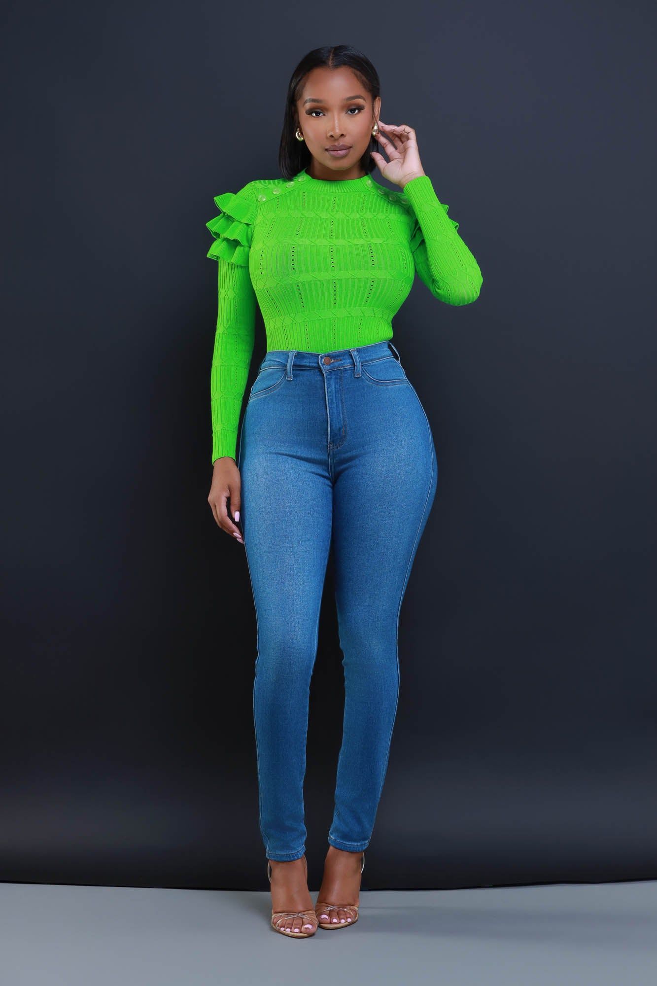 Maybe Not Ruffle Shoulder Turtleneck Sweater - Green sold by Swankaposh product image thumbnail 2