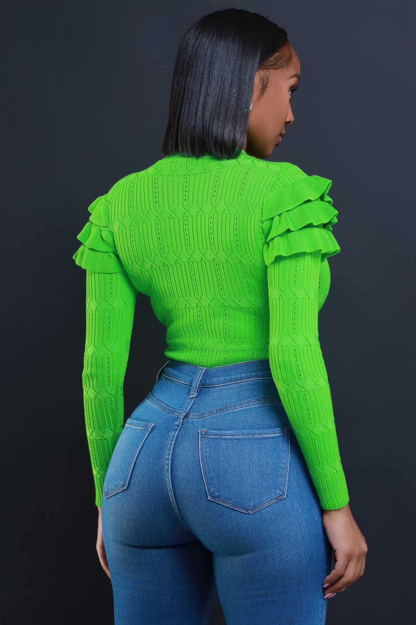 Maybe Not Ruffle Shoulder Turtleneck Sweater - Green sold by Swankaposh product image thumbnail 3