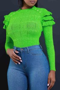Maybe Not Ruffle Shoulder Turtleneck Sweater - Green sold by Swankaposh