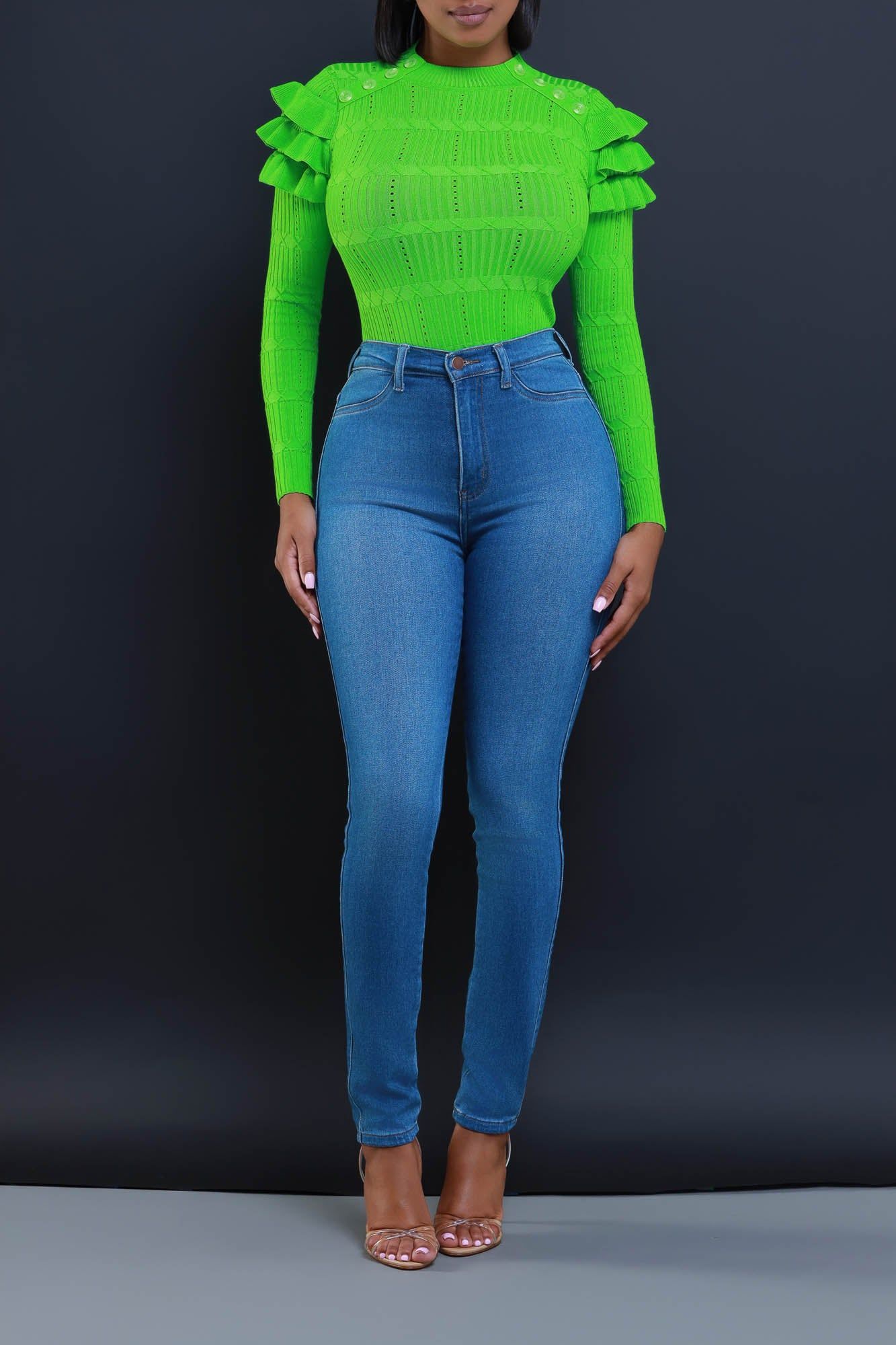 Maybe Not Ruffle Shoulder Turtleneck Sweater - Green sold by Swankaposh product image thumbnail 4