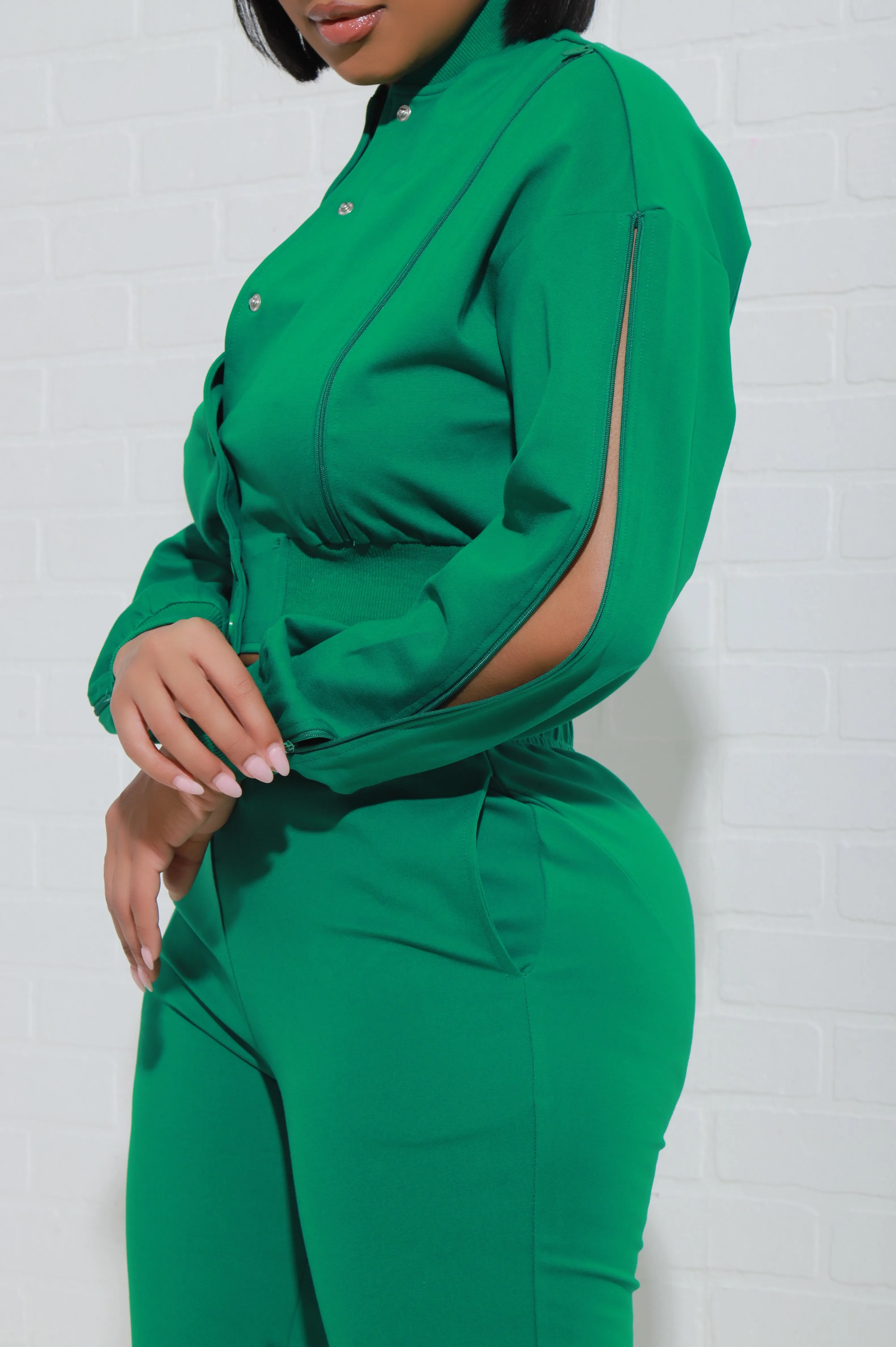 Top Priority Zippered Cropped Jogger Set - Green sold by Swankaposh product image thumbnail 3