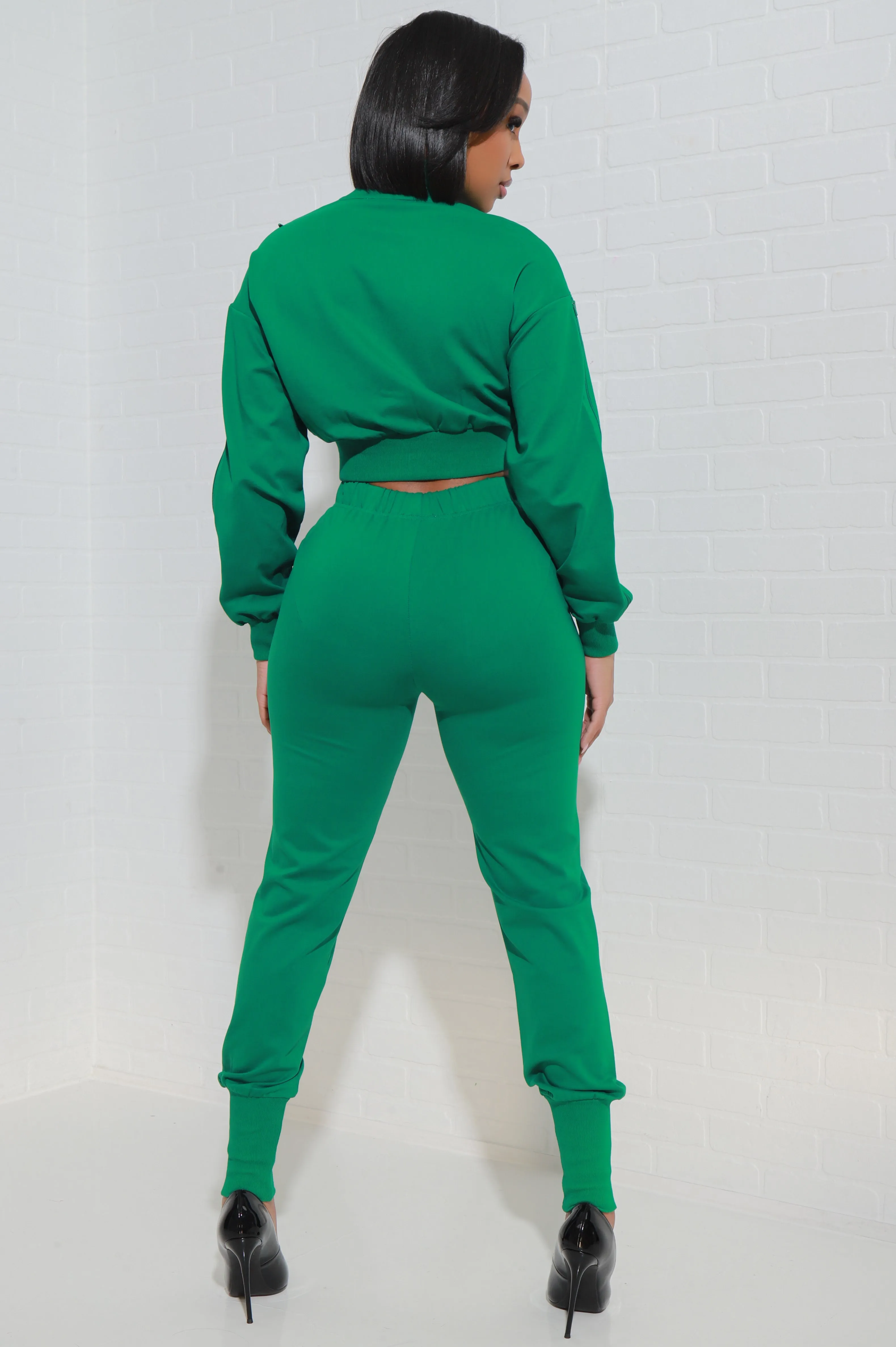 Top Priority Zippered Cropped Jogger Set - Green sold by Swankaposh product image thumbnail 5