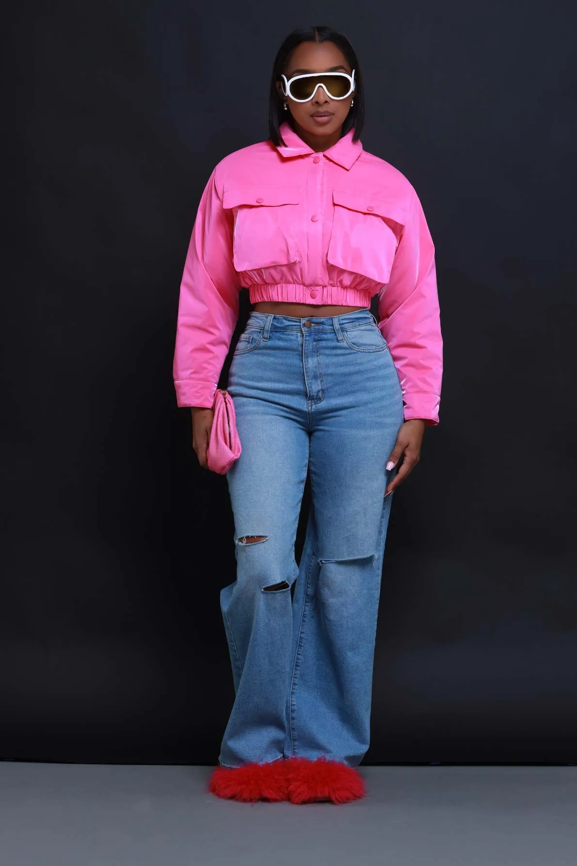 True Colors Cropped Bomber Jacket - Hot Pink sold by Swankaposh product image thumbnail 3