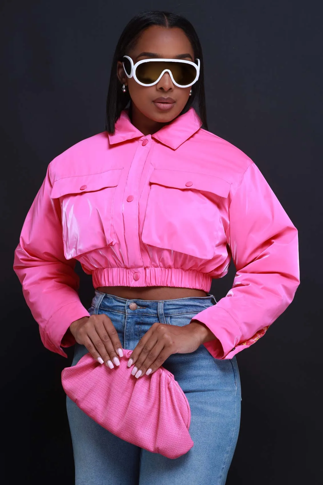 True Colors Cropped Bomber Jacket - Hot Pink sold by Swankaposh
