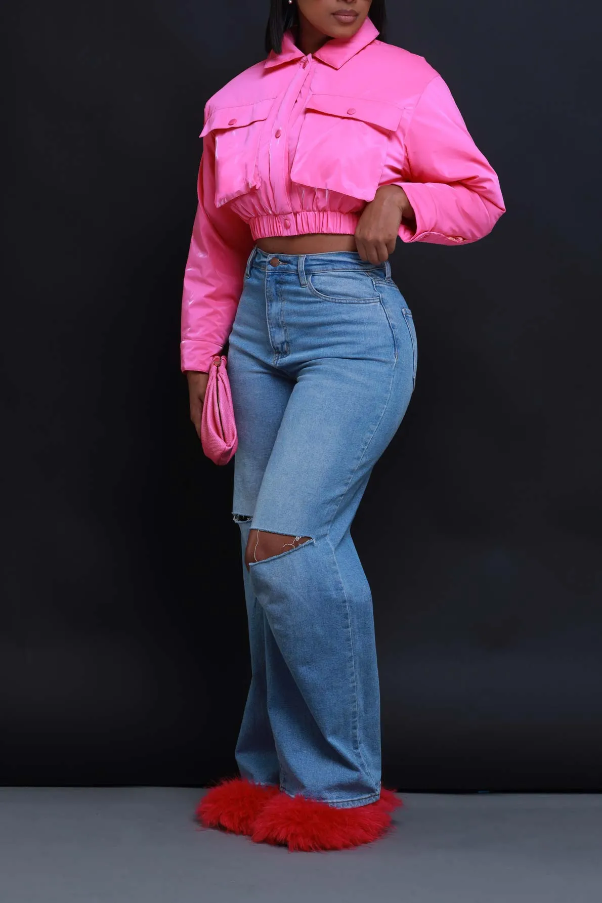 True Colors Cropped Bomber Jacket - Hot Pink sold by Swankaposh product image thumbnail 5