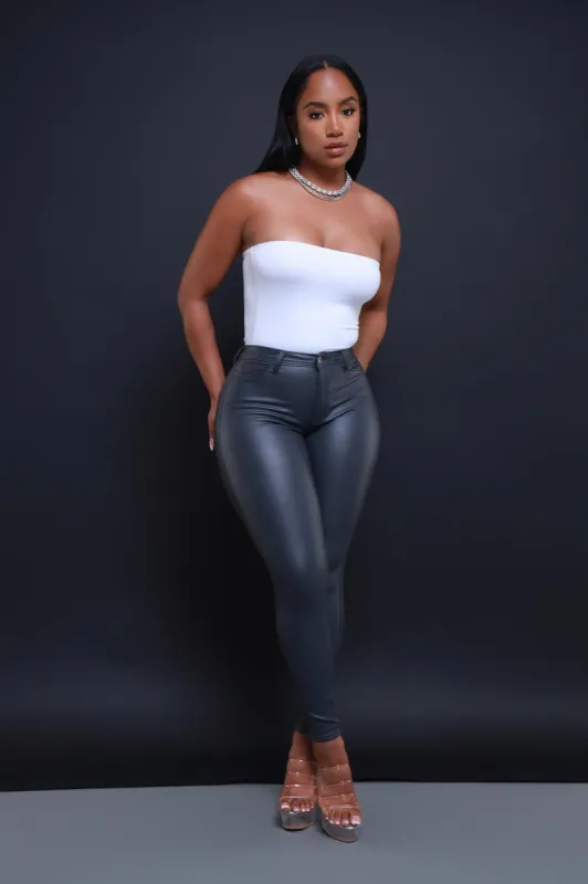 Curve You Faux Leather High Rise Pants - Charcoal Grey sold by Swankaposh