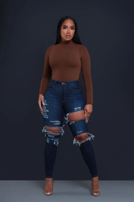 Body Double High Rise Distressed Hourglass Skinny Jeans - Dark Wash sold by Swankaposh