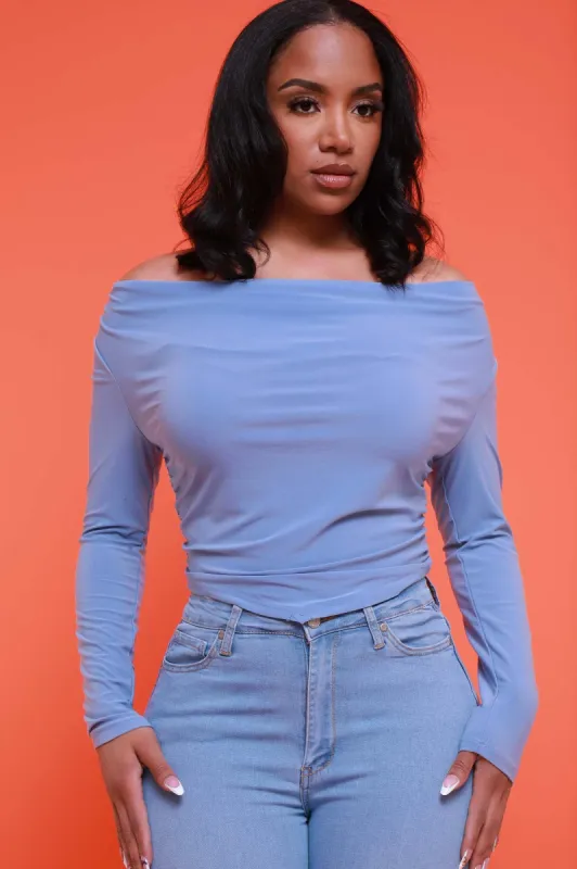 Nice To Meet You Cowl Neck Top - Denim Blue sold by Swankaposh