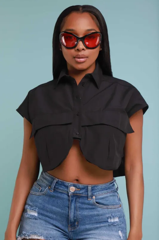 Just Friends Sleeveless Oversized Crop Top - Black sold by Swankaposh