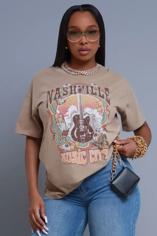 Nashville Bound Oversized Graphic T-Shirt - Mocha sold by Swankaposh